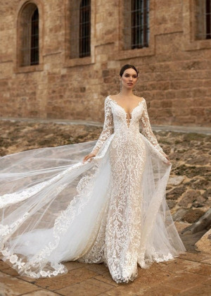 Beaded Ivory Lace Wedding Dress With Detachable Train Beaded Ivory Lace Wedding Dress With Detachable Train